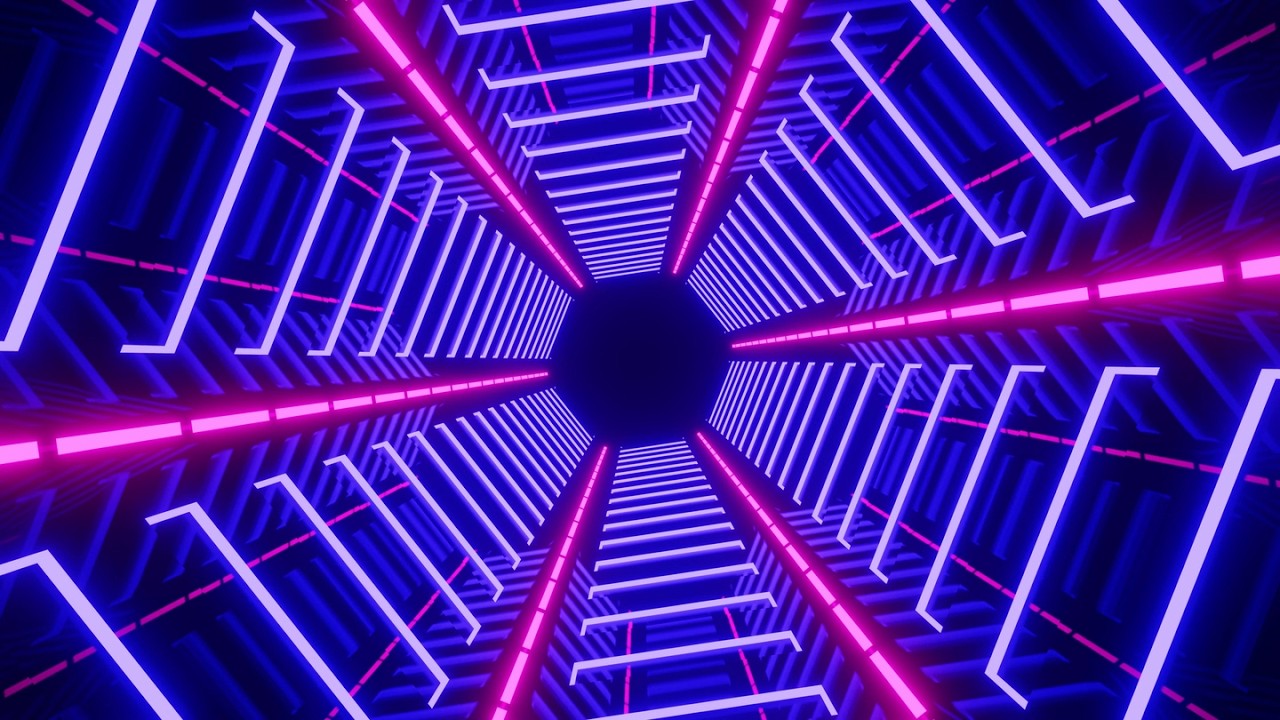 3 Hours 4K Abstract  Neon Hexagon Blue & Pink Light Tunnel  TV Background Video || Free VJ Loops