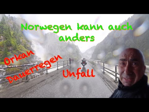 Motorradabenteuer in Norwegen-Ausnahmezustand☔️Orkan🌪️Flüsse treten über🌊Straßen gesperrt, Unfall😱