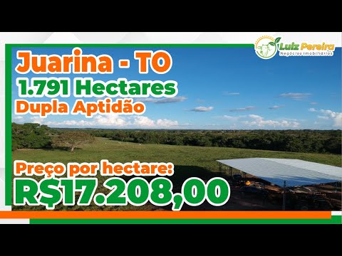Fazenda magnífica em Juarina- TO 1.791 Hec. com aproveitamento para agricultura