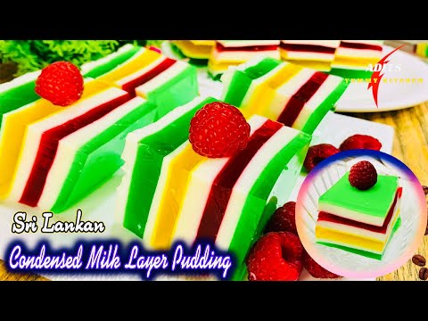Sri Lankan Style #condensedmilkcake #colors Pudding |Ribbon #pudding Recipe |Adees Yummy Kitchen