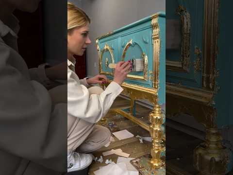 Tiffany Blue and Gold Leaf #kachafurniture #chalkpaint #redesignwithprima #furnitureflip #shorts