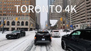 Driving Downtown - Toronto Walloped by first Snowstorm of 2026 - Canada 4K