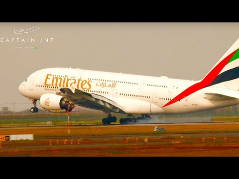 Pesados ​​pousos e decolagens do Aeroporto Internacional de Shanghai Pudong com A380s, B777s, B787s...