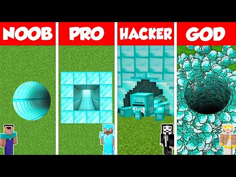 Minecraft Battle: NOOB vs PRO vs HACKER vs GOD: DIAMOND TUNNEL PIT HOUSE BUILD CHALLENGE / Animation
