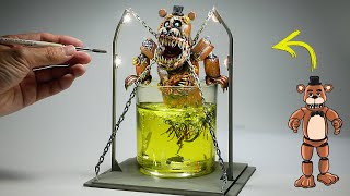 Diorama of realistic FNaF Freddy in acid bottle