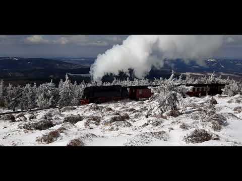 Wintertraum im Harz! HSB Dampflok Nr 997243 Ankunft am Brocken am 3.4.2022.
