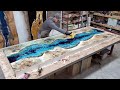 Process of Making Ocean Epoxy Resin Table. Amazing Korean Woodworking Craftsman
