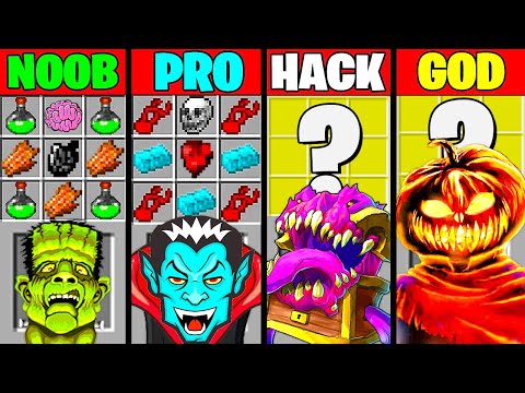 Minecraft Battle: HALLOWEEN MONSTER BOSS CRAFTING CHALLENGE - NOOB vs PRO vs HACKER vs GOD Animation