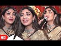 Shilpa Shetty In Golden Black Saree Neck Choker Necklace At Andheri Cha Raja