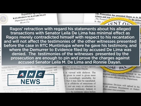 DOJ: Ragos' recantation has 'minimal effect' on drug cases vs. De Lima | ANC