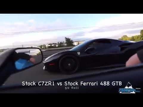 Chevy Corvette C7 ZR1 vs Ferrari 488 GTB x3 roll races