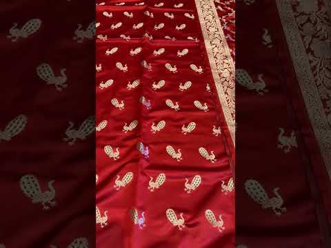 Red Mushroo Silk Unstitched Suit Set with Shikargah Dupatta