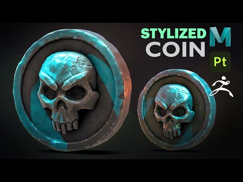 Stylized Skull Coin in Autodesk Maya 2026, Zbrush, Substance Painter