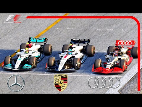 Mercedes F1 2022 vs Porsche F1 Concept vs Audi F1 Concept at Nürburgring Circuit