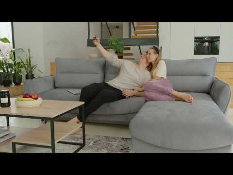 Canapé d'angle convertible velours ZURIK - Coffre de rangement et pieds métal noir