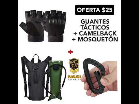 $25🔥COMBO 3 ARTÍCULOS🔥 Guantes dedos cortos+Camelback+ Mosquetón #ecuador #guayas #militar bombero.