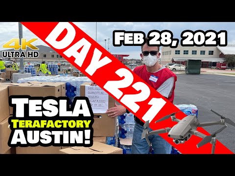 Tesla Gigafactory Austin 4K  Day 221 - 2/28/21 - Tesla Owners Club Helps Over 800 Local Families!