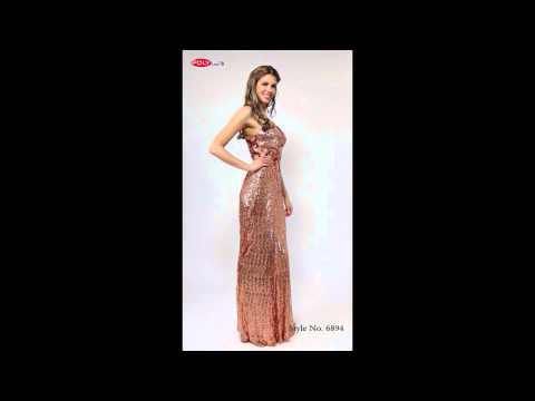 Polyusa Style 6894 Bronze One Shoulder Sequin & Mesh Gown