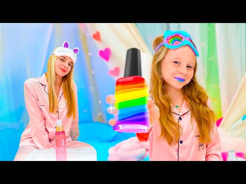 Nastya und ihre erste Übernachtung bei Maggie mit Hygieneregeln