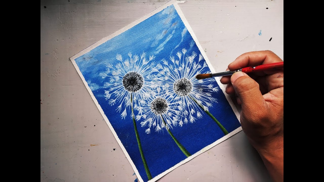 how to draw dandelion painting with acrylic colors | Dandelion simple painting for beginners