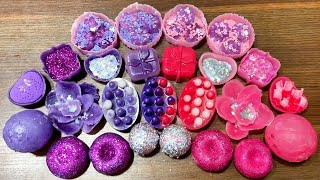 Slime mixing wax glitter molds: pink vs purple crunch & pop – ASMR #35