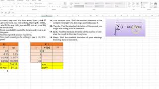 standard dev of expected value on excel