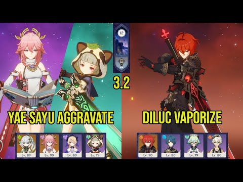 (F2P) C0 YAE C3 SAYU Aggravate & C0 DILUC Vaporize | 3.2 Spiral Abyss Floor 12 | Genshin Impact