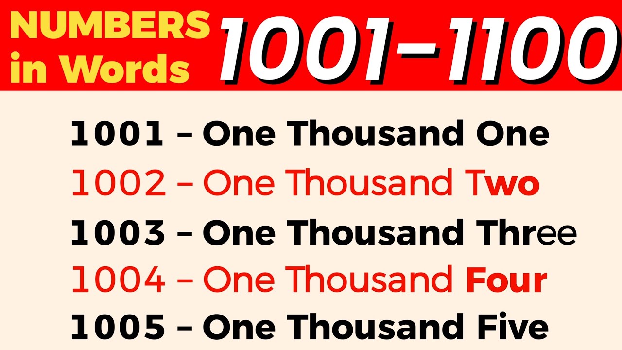 1001 To 1100 Numbers in words in English || 1001 - 1100 English numbers with spelling