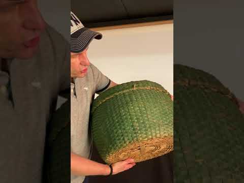 Large, Green, Late 19th Century, Antique American Feather Basket