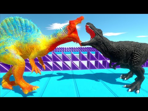 FROSTBITE SPINOSAURUS vs DARK T-REX DEATH RUN - Animal Revolt Battle Simulator