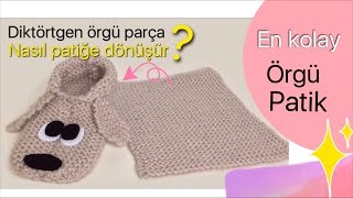 DIY- EN KOLAY ÖRGÜ PATİK KÖPEK ŞEKLİNDE - EASIEST KNITTED SLIPPERS EVER