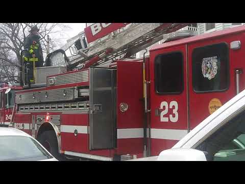 Boston fire department respond to a small fire at 59 Glendale Street in Dorchester