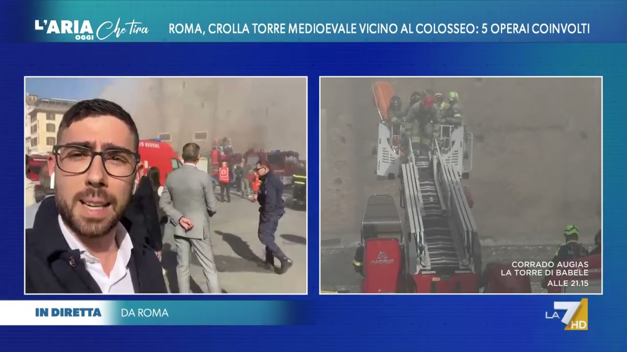 Roma, il crollo in diretta la Torre dei Conti sotto gli occhi del sindaco Gualtieri e il ...
