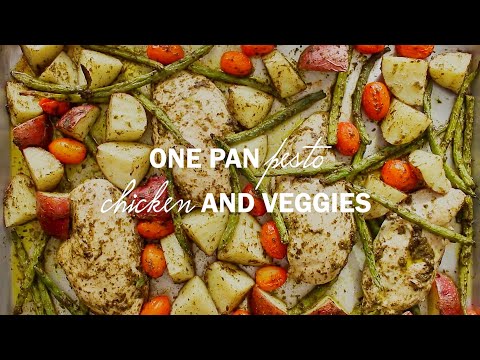 One Pan Pesto Chicken and Veggies (easy sheet pan chicken recipe)