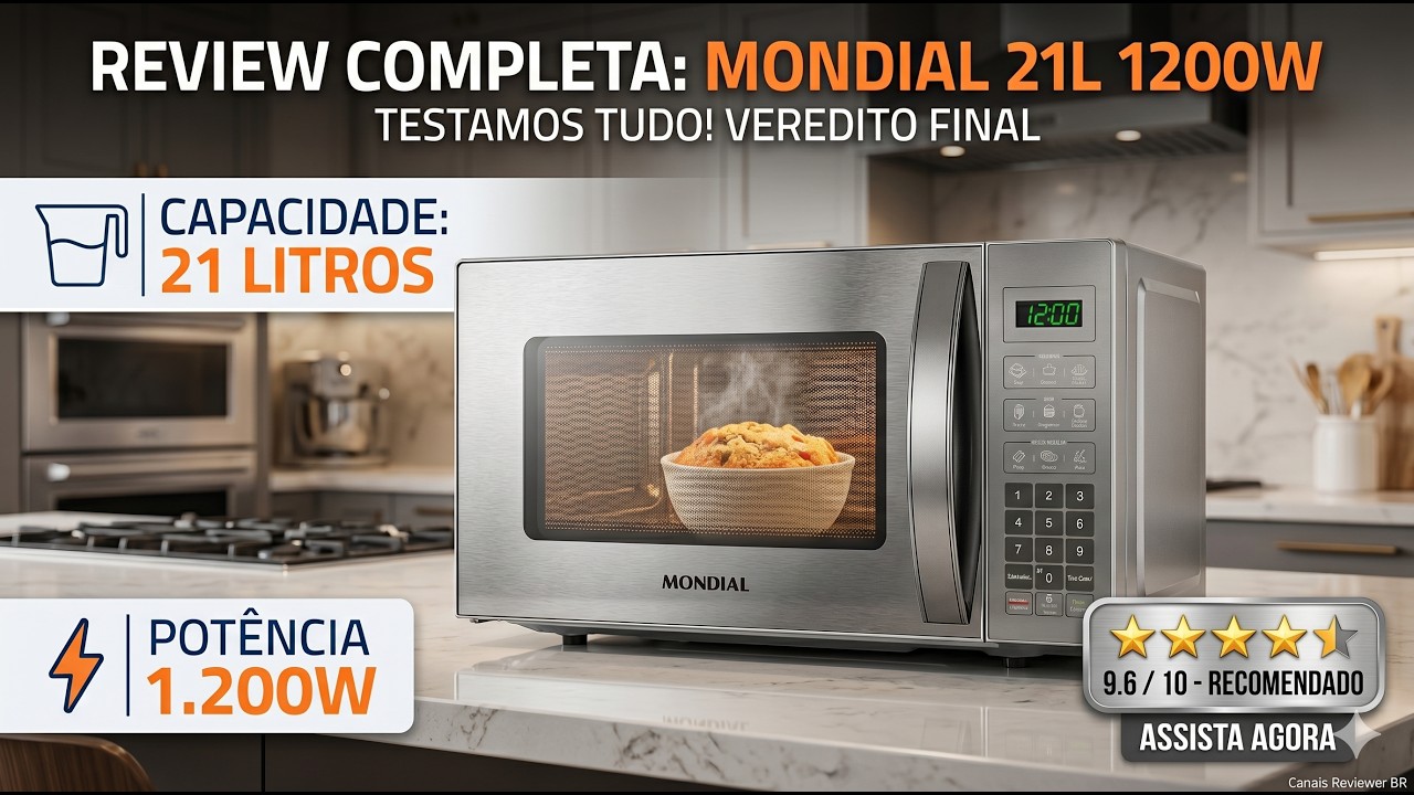 Miniatura da avaliação em vídeo de Micro-Ondas MONDIAL MO-01-21-E 1200W 110V Cinza
