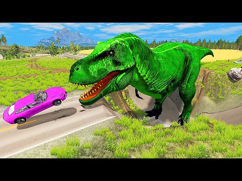 Cars vs Dinosaur Tyrannosaurus Rex #2 - BeamNG Drive Crash Zone