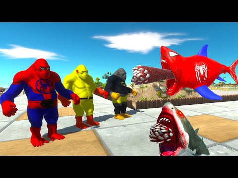 3x GORO vs SPIDER MEGALADONS DEATH TRAP - Animal Revolt Battle Simulator