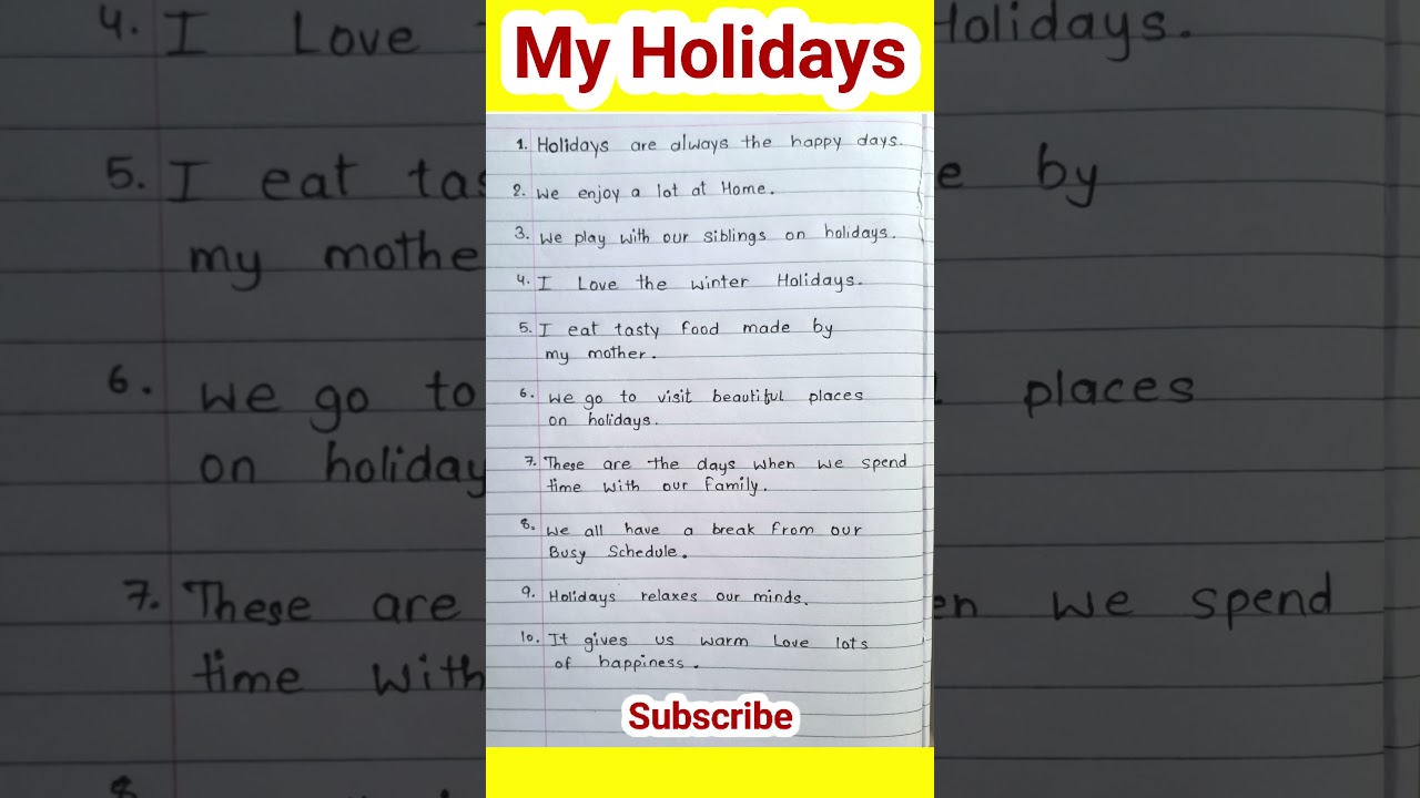 10 Lines On My Holidays In English | Essay On My Holidays | My Holidays 10 lines | My Holidays essay