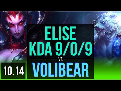 ELISE vs VOLIBEAR (JUNGLE) | KDA 9/0/9, Rank 15 Elise, Legendary | BR Challenger | v10.14
