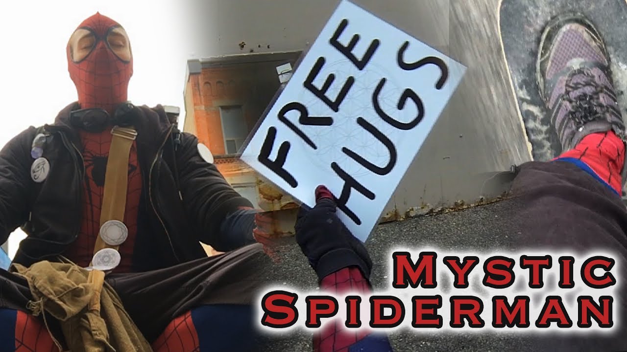 Brendon Culliton as Mystic Spiderman sharing Free Hugs and conscious activism