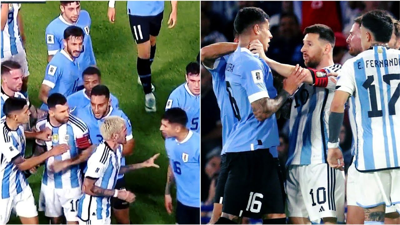 Messi Fight Against Uruguay team during Argentina vs Uruguay World Cup Qualifiers