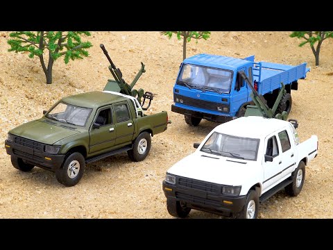 Truck rescue car from monster with excavator and police car - Bibo toys