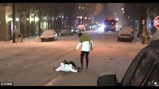 Hilarious!!! Jogger Tells TV Reporter 'snow is 'perfect for running' and falls on HER BUTT Live video