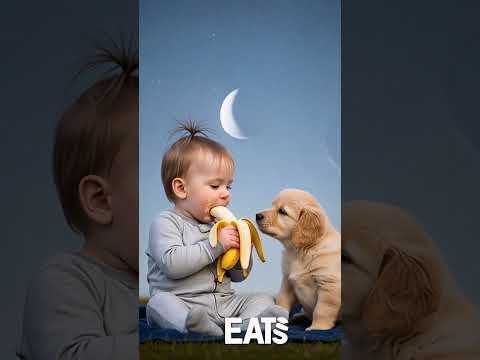 Baby eating banana. #cute #baby #pet #puppy #banana #babyvideos #moon #dog