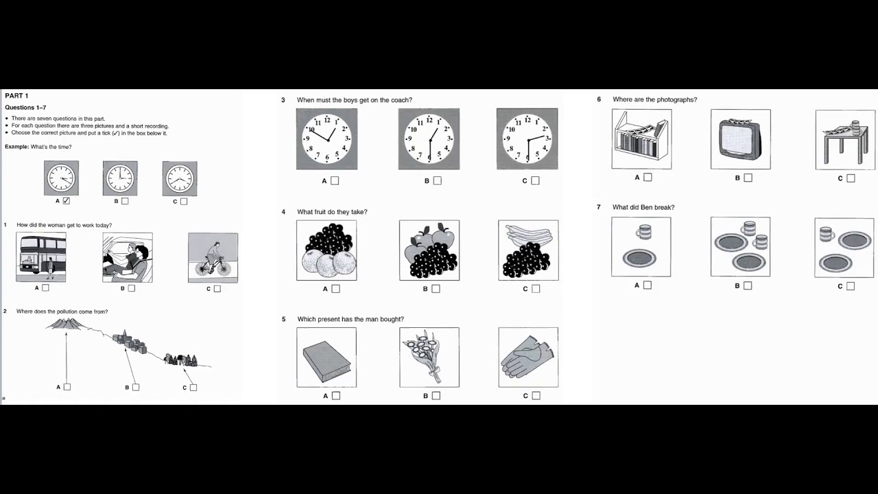 Listening B1, PET 3, Test 3, Part 1