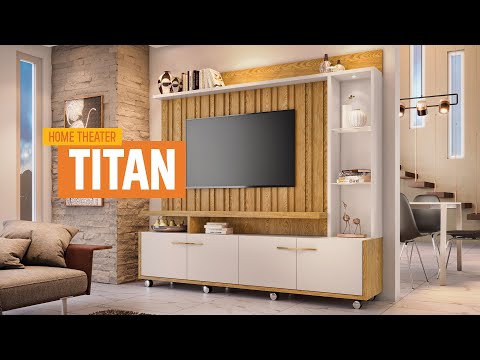 Video thumbnail of Estante Home HB Móveis Titan 2.0  para TV de até 60 Polegadas com Prateleira e Nicho