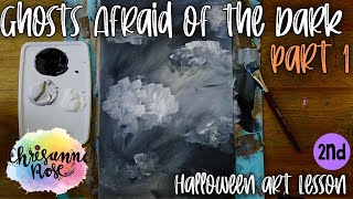 Paint a Cloudy Grey Background! Ghosts Afraid of the Dark Art Part 1: Easy Art Lesson for Classrooms
