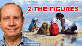 Watercolor painting seascape - painting figures. Beach scene watercolour tutorial - Part 2.