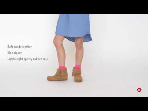 Kids Double Fringe Side Zip Boot Minnetonka Moccasin