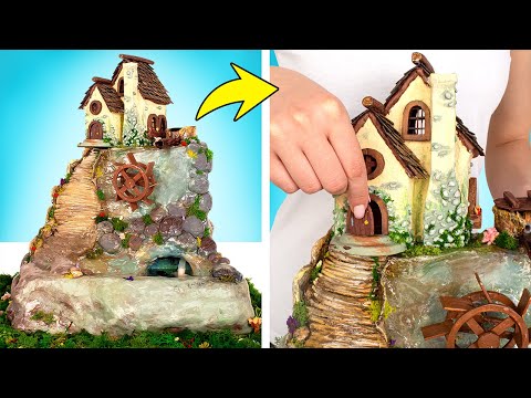 Miniature cement waterfall fountain
